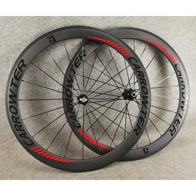 China Road Bikes 700c UD Matte Red Black Logo Black 50mm CARROWTER Road Bike Carbon Wheels Bike Wheelset Anvil Novatec A271 Hubs for sale