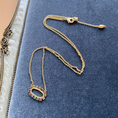 China FASHIONABLE Euramerican Style Contracted Collarbone Temperament Set Elliptical Geometry Driller Necklace Fashion Color Diamond Pendant Chain for sale