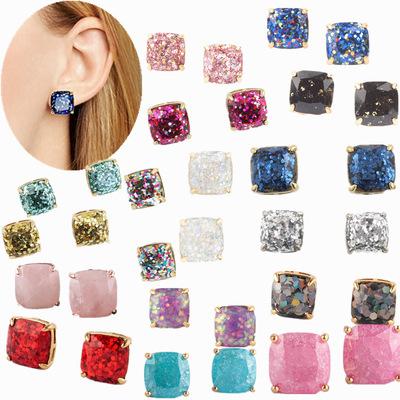 China Cute New K Series Elegant Shiny Luminous Bright Color Resin Small Square Stones Stud Earrings for sale