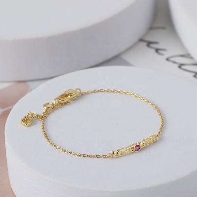 China TRENDY simple letter LOVE inlaid small pink LOVE ear stud bracelet for sale