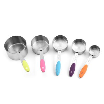 China Sustainable Kitchen Tools Measuring Spoons Set of 5 Stainless Steel Colored Silicone Handle for sale