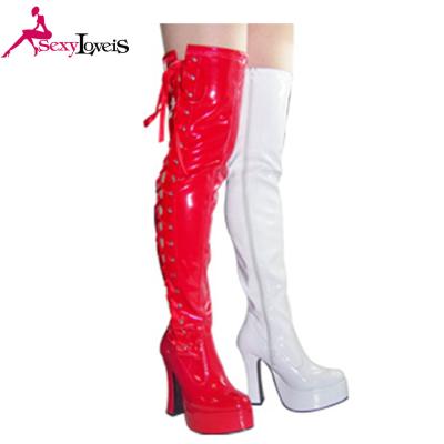 China Snow Boot China PU Upper Lace Up With Zipper Thigh High Boots Women High Heels for sale