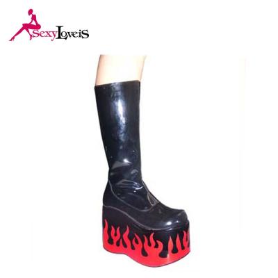 China Ladies Printed Shoes Make In China Black 4 Inch Heels Platform Ankle Boots Women Shoes for sale