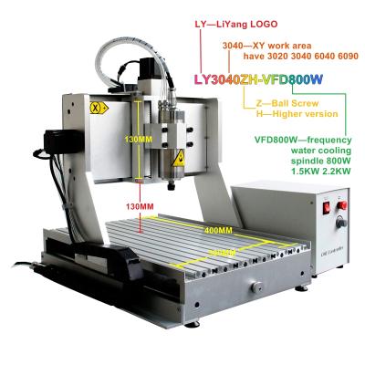 China Machinery Repairs Workshop 3 Axis Mini CNC Router Engraver 3040ZH 800W Spindle Mini CNC Milling Machine With ER11 Acceptable Material Thickness 130mm for sale