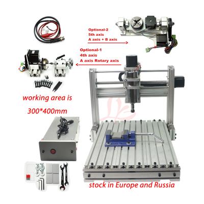 China Machinery Repairs Workshop Mini CNC Woodworking Lathe Machine 400W 3axis 4 Axis 5 Axis CNC Milling Machine 3040 USB Port Mach3 ER11 Ring Engraving Type for sale