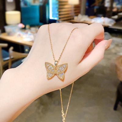 China Super Butterfly Snap Collar Fashion Personality Necklace Trend Collarbone Environmental Friendly Micro-studded Female Korean Titanium Steel Chain for sale