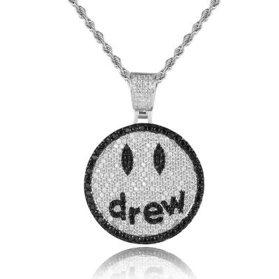 China Hiphop Hip Hop Jewelry Round Drawn Smiley Face Pendant With Zircon Justin bieber the same Hip Hop Necklace for sale