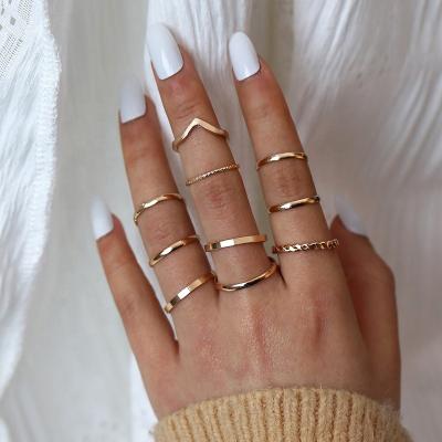 China European and American Ring Joint Style Ins Style Jewelry Boho Multi Ring Set of 10 Pieces Simple Style Element Circle Twist Sequin Ring Female for sale