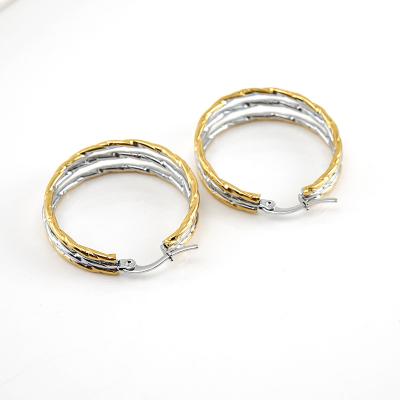 China Wholesale 18K Hyperbole Gold Round Earrings Fashion Circle Two Color Titanium Steel Earrings for sale