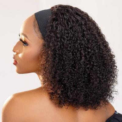 China 100% Body Wave Real Hair Girls Short Afro Curly Hairstyle Women Headband Wigs Afro Curly Half Wig With Headband for sale