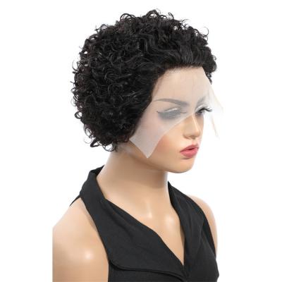 China Wholesale Body Wave Pixie Cut Weave Short Curly Bob Human Hair Glueless Lace Wig For Color Women Virgin Hair Lace Wig for sale