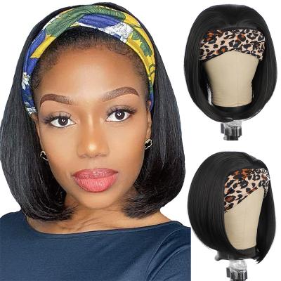 China Body Wave Short Headband Wig 150% Density Straight Headband Wig Colored Bob Headband Wig Virgin Human Hair For Black Women for sale