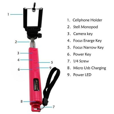 Chine Mini parenthèse de téléphone de Monopod de bâton de Bluetooth Selfie de poche pour le téléphone portable à vendre