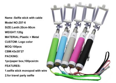 China Foldable Holder Android / iOS Cable Selfie Stick Monopod , telescoping selfie stick for sale