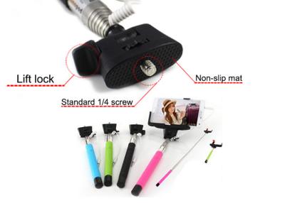 China Colorful Red Foldable Cable Selfie Stick Monopod for smartphone / camera for sale