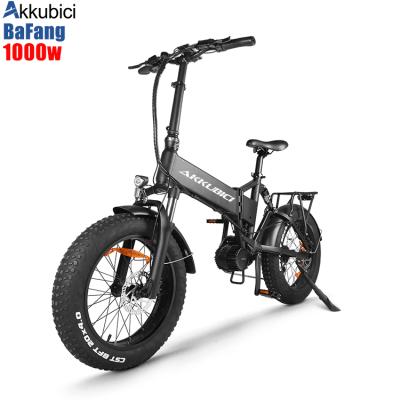 China Akkubici EU warehouse stock aluminum alloy bafang ebike mid drive motor electric bicycle 48v 20 inch folding fat tire 1000w e bike for sale