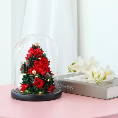 China Real Rose Hot Selling Decorative Flowers Romantic Preserved Glass Dome Preserved Roses Christmas Flowers For Gift Decoration for sale