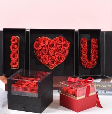 China New Design Handmade Custom Luxury Gift Boxes JE T'AIME For Valentines Gift Preserved Flowers Roses for sale