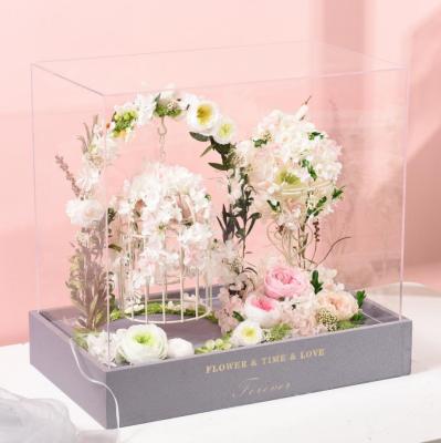 China Indoor Decoration Amazon Wholesale Box Rose And Plants Crafts Preserved Roses Flowers Acrylic Gift Box for sale