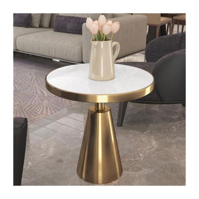 China Modern Outdoor Luxury Side Round Gold Color Frame Coffee Table White Coffee Table for sale