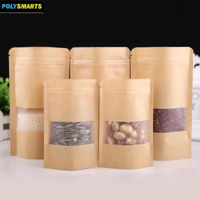 China Moisture Proof High Quality Plastic Lined Kraft Paper Pouch Stand Up Zip Lock Bag With Clear Window For Dry Food, Snacks Packaging* for sale