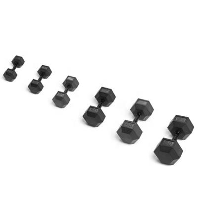 China Cost Price Universal Black Zinc Hand Hex Rubber Dumbbell for sale