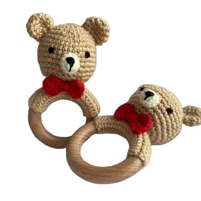 China Factory Direct Wholesale Hand Knitted Soft Crochet Beech Rattle Bear for sale