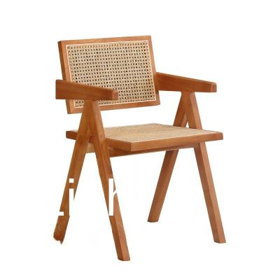 China Modern Nordic Solid Wood Rattan Chairs With Single Armrests Dining Chairs Restaurant Leisure Rattan Chairs for sale