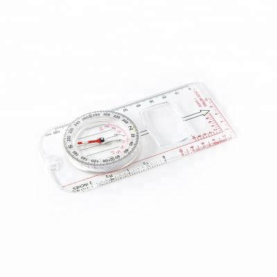 China Cartography Engineer's Map Compass Acrylic Scale Ruler with Magnifying Glass and Bright Dots for sale