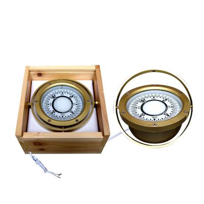 China Nautical Copper Compass Fishing Boat Marine Navigation Compass With Wooden Box for sale