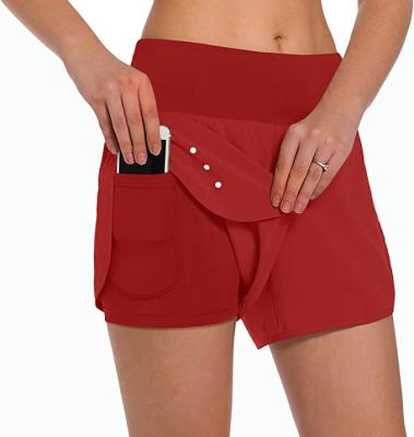 China Breathable Women 2 In 1 Lightweight Sporty Running Shorts Workout Gym Yoga Shorts Liner With Phone Pockets for sale