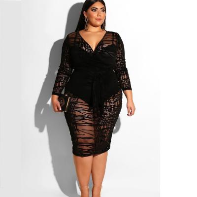 China 2022 new hip lace skirt long sleeve fashion viable perspective sexy night club plus size Coldker dress for sale