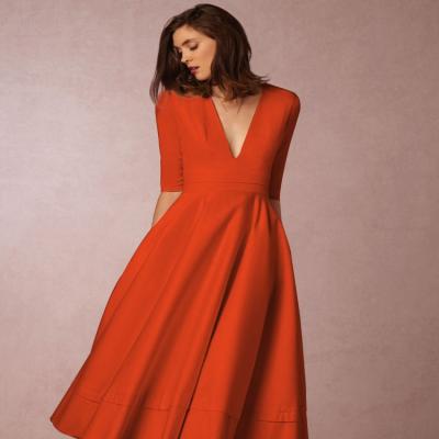 China Breathable High Quality Women's High Waist Sexy Long Dress 2018 Elegant Vintage V Dresses Summer Five Deep Sleeve Female Dress for sale