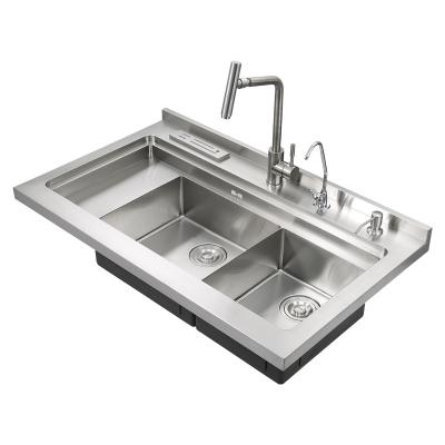 China Without Faucet Hot Selling Aifia Product Abovemount Double Bowl Stainless Steel Sink With Drainer Handmade Farmhouse Kitchen Sink JDBJC-1000-B1 for sale