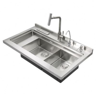 China Without Deep Faucet 304 Stainless Steel Double Kitchen Wash Downs Suppliers for sale