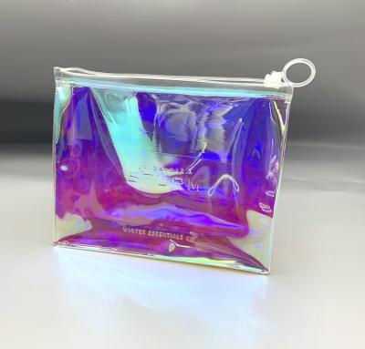 China Holographic PVC Holo Plastic Cosmetic Bag Ziplock Cosmetic Bag Custom Cosmetic Pouch for sale