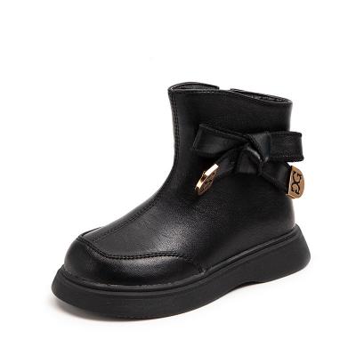 China Fleece Anti-slippery Bow Boots All-match Bow Western Style Winter Leather Boots for sale