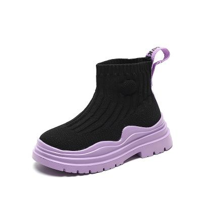 China 2021 Children's White Shoes Autumn Shoes Socks High Top Sneakers Kids Girls Light Weight Non-Slip Upper Footwear Shoes zu verkaufen