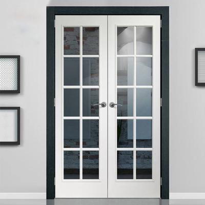 China Customized Front Entry Aluminum French Single Fire Protection White Tempered Glass Wood Swing Doors for sale