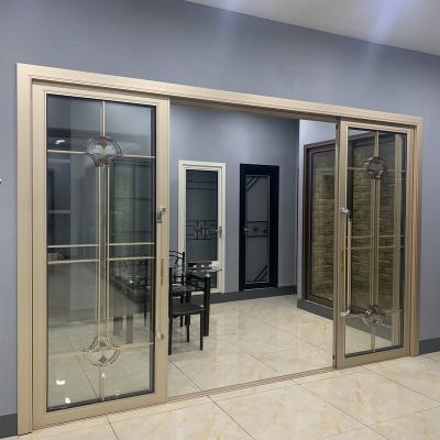 China French Patio Windproof Sliding Door 4 Aluminum Glass Panel 2 Track for sale