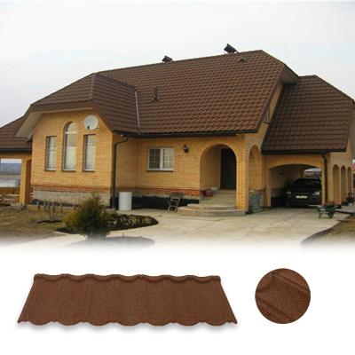 China Wateproof East Africa Coffee Brown 0.45mm Stone Coated Metal Rooftiles Roof Tile for sale