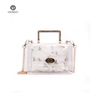 China Fashoion Wholesale PVC Women Handbags Set 2pcs Women Fashion Shoulder Bag Jelly Clutch Purse Transparent Clear Handbag for sale