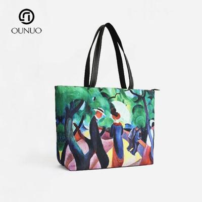 China 2021 new fashion trend product handbag canvas bag with oil painting pattern for sale