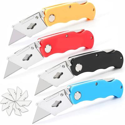 China Quick-Change High Quality Metal Titanium 3 Blades Folding Utility Knife Quick-change SK5 Box Cutter for Cartons Office Use for sale