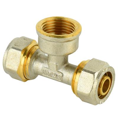 China Brass Female Pex Tee Size Al Pex Pipes And Brass Fittings For Underfloor Heating Equal for sale