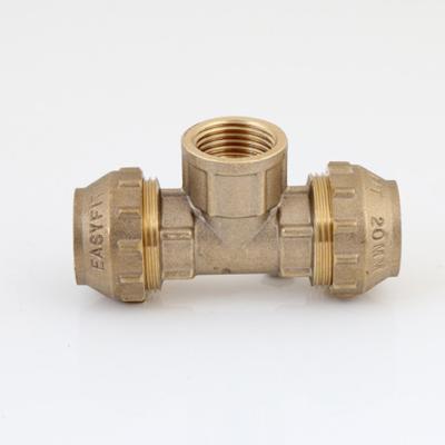 China Good Quality Brass Female Tee Compression Fittings For Pe Pipe Equal for sale