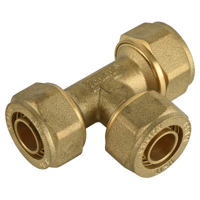 China Pex Pipe Fittings Brass Compression Fittings O Ring Connector Copper Tee Equal for sale