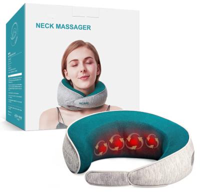 China Comfortable Neck Massager with Heat Shiatsu Massagers 3D Kneading Bead Rechargeable Cordless Portable Neck Soft Massage Pillow for Travel for sale