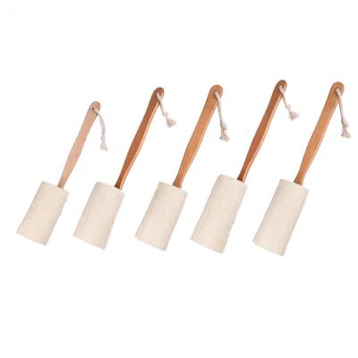 China Comfortable Long Handle Loofah Bath Brush Plant Loofah Bath Sweep Bamboo Wood Back Scrub Sweep Exfoliate Scrub Bath Towel for sale