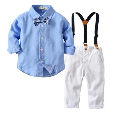 China 2021 Anti-Shrinkage Hot Selling Summer Teams Gentleman Suit Suspenders Infant Long Pants Baby Boy Clothes Set for sale